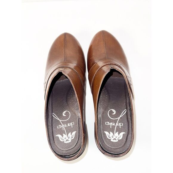 New Dansko Francine Wedge Clogs Studded Brown Leather Chunky Mule Comfort 39/9 - Picture 8 of 16